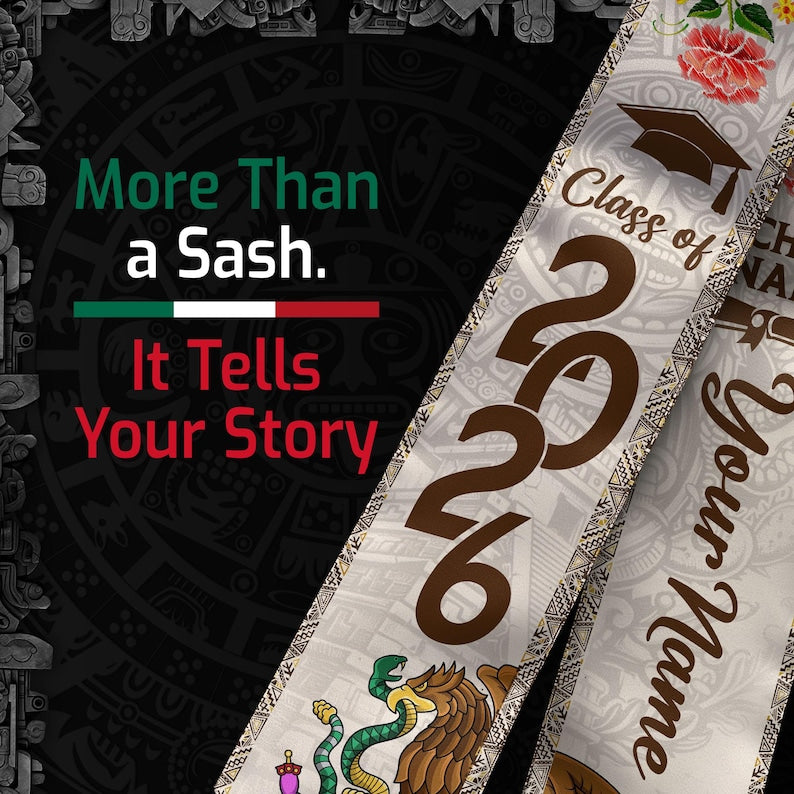 Personalized Mexican Graduation Sash, Mexican Flag Graduation Sash, Mexico Stole, Mexican Graduation Stole 2026, Custom Name & School Stole