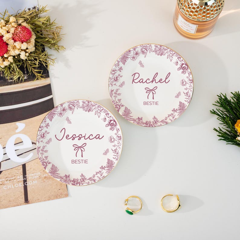 Personalized Bestie Ring Dish, Custom Name Jewelry Holder, Bridesmaid Gifts, Birthday Gift For Her, Trinket Tray For Best Friend, Maid Of Honor