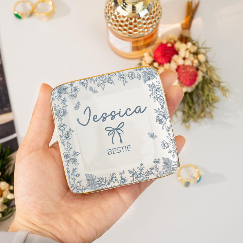 Personalized Bestie Ring Dish, Custom Name Jewelry Holder, Bridesmaid Gifts, Birthday Gift For Her, Trinket Tray For Best Friend, Maid Of Honor