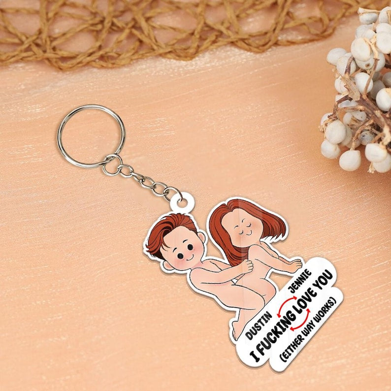 Personalized I Love Fucking You, I Mean, I Fucking Love You Keychain, Funny Couple Keychain, Valentine Gifts to Couple, Valentine Gifts