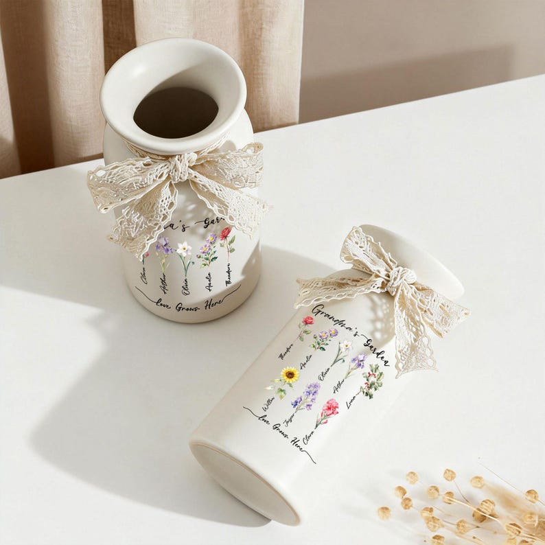 Personalized Grandma's Garden Vase, Custom Birth Flower Vase, Mothers Day Gift for Nana, Gift from Grandkids, Ceramic Flower Pot, Nanny