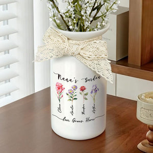 Personalized Grandma's Garden Vase, Custom Birth Flower Vase, Mothers Day Gift for Nana, Gift from Grandkids, Ceramic Flower Pot, Nanny