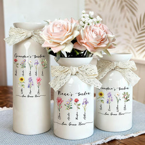 Personalized Grandma's Garden Vase, Custom Birth Flower Vase, Mothers Day Gift for Nana, Gift from Grandkids, Ceramic Flower Pot, Nanny