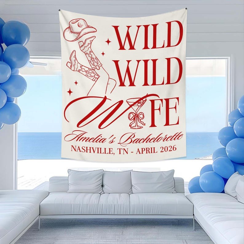 Personalized Wild Wild Wife Bachelorette Tapestry, Custom Western Bachelorette Banner, Cowgirl Bachelorette Photo Backdrop,Bach Party Favors