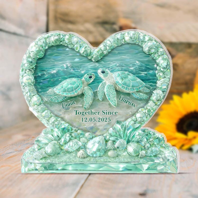 Crystal Turtle Couple, You & Me We Got This - Personalized Turtle Name Acrylic Sign, Turtle Lovers, Unique Nature Decor, Valentines Gift