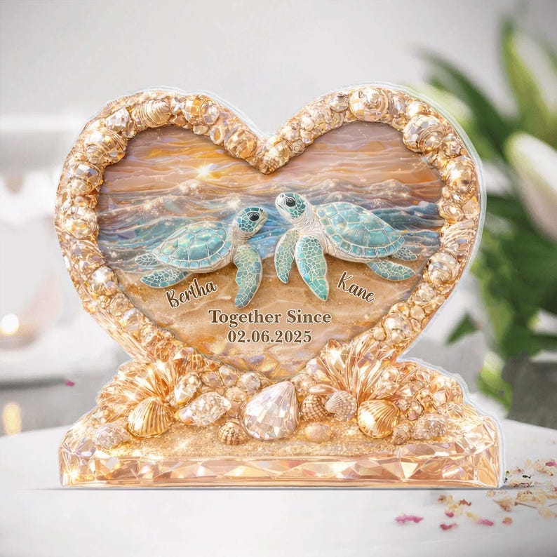 Crystal Turtle Couple, You & Me We Got This - Personalized Turtle Name Acrylic Sign, Turtle Lovers, Unique Nature Decor, Valentines Gift