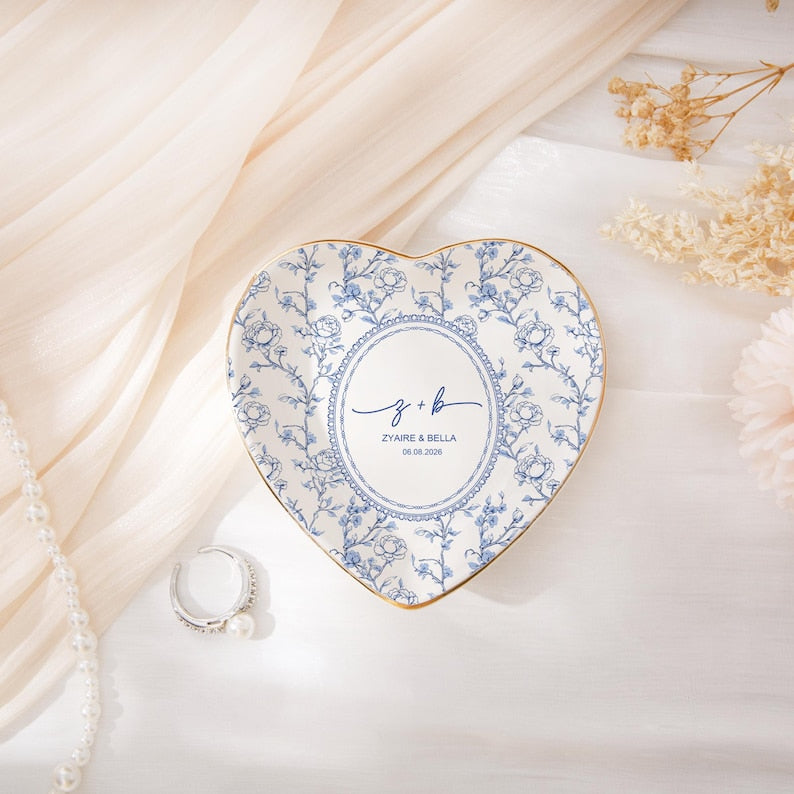 Personalized Wedding Ring Dish, Toile Couple Ring Dish, Married Gift for Best Friend, Engagement Proposal Gift for Couple Bridal Shower Gift