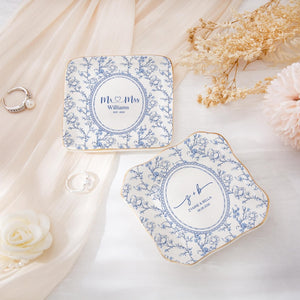 Personalized Wedding Ring Dish, Toile Couple Ring Dish, Married Gift for Best Friend, Engagement Proposal Gift for Couple Bridal Shower Gift