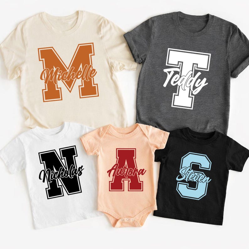 Custom Initial Name Shirt, Personalized Kids and Baby Shirts, Letter Name T Shirt, Family Matching Outfits, Custom Name Gift