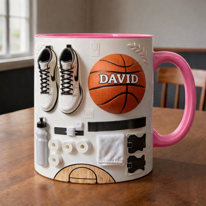 Personalized Basketball Mug, Custom Name Basketball Coffee Mug, Sports Lover Accent Mug, Gift For Basketball Players
