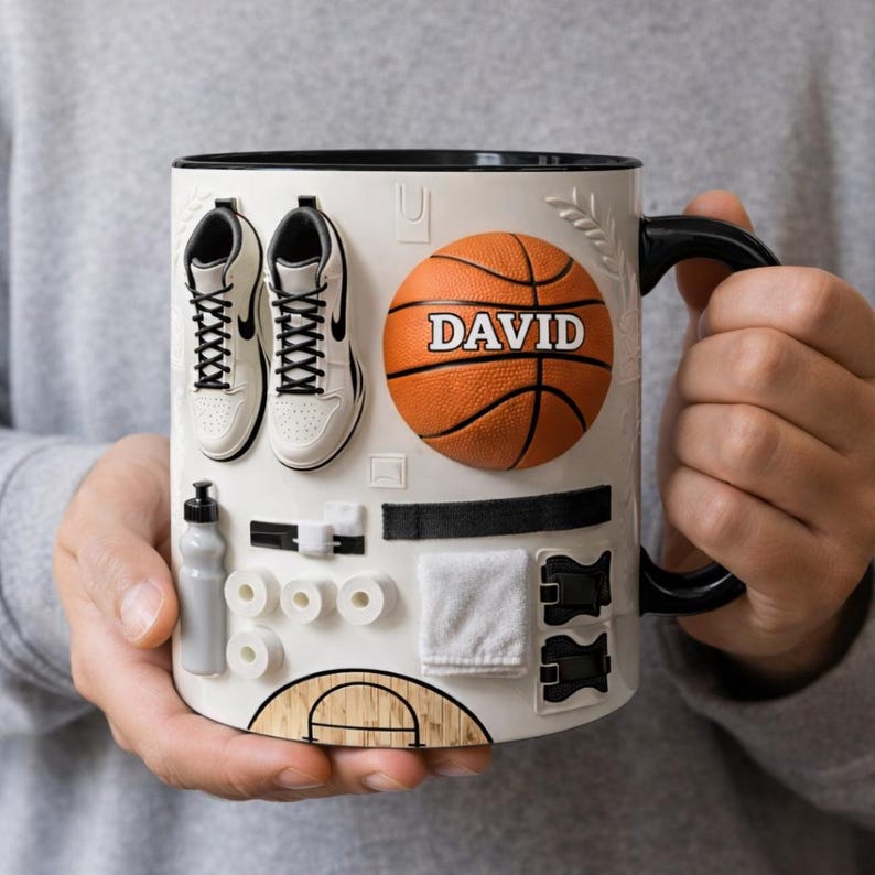 Personalized Basketball Mug, Custom Name Basketball Coffee Mug, Sports Lover Accent Mug, Gift For Basketball Players