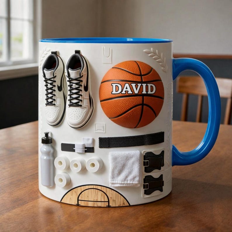 Personalized Basketball Mug, Custom Name Basketball Coffee Mug, Sports Lover Accent Mug, Gift For Basketball Players