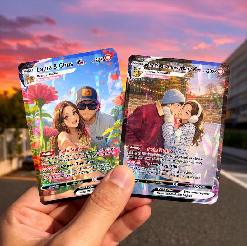 Custom Holographic Pkm Card for Couples, Custom Couple Poke Card, Personalized Trainer Card, Personalized Valentine Gift