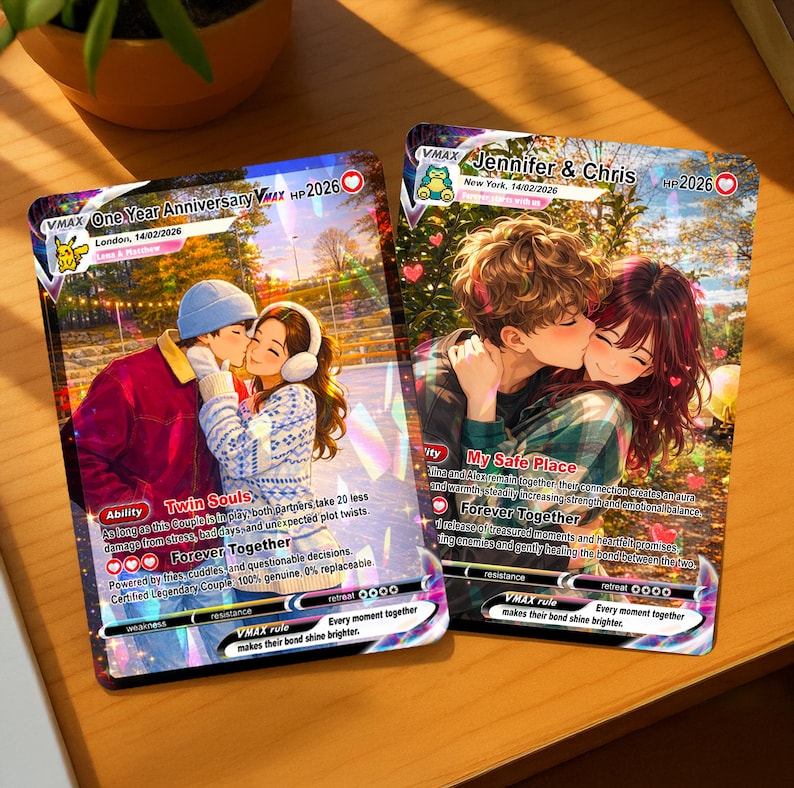 Custom Holographic Pkm Card for Couples, Custom Couple Poke Card, Personalized Trainer Card, Personalized Valentine Gift