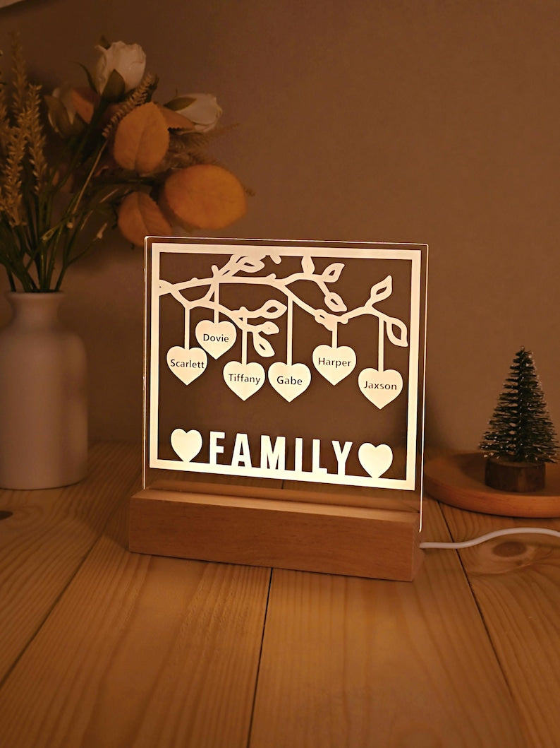 Tree of Life Names Night Light, Personalized Family Lamp, Family Tree Night Light, Custom Night Light with Kids Names, Family Gifts