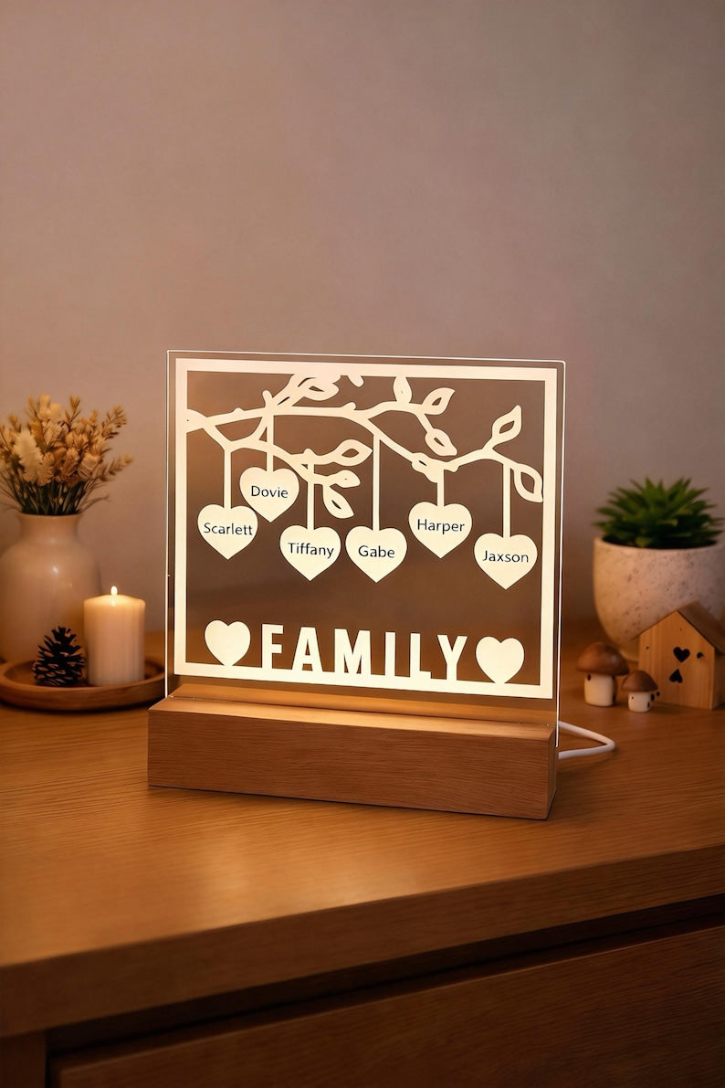 Tree of Life Names Night Light, Personalized Family Lamp, Family Tree Night Light, Custom Night Light with Kids Names, Family Gifts
