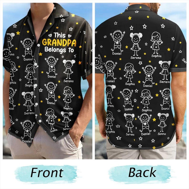 This Grandpa/Grandma Belongs To Personalized Hawaiian Shirt, Shirt With Grandkid Name, Father's Day Gift, Grandpa Dad Birthday Giftt