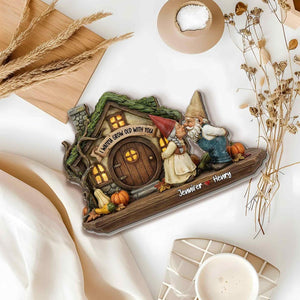 Personalized Gnome Couple Plaque, Growing Old Together Name Sign, Custom Couple Standing Wood Sign, Romantic Anniversary Gift for Couples