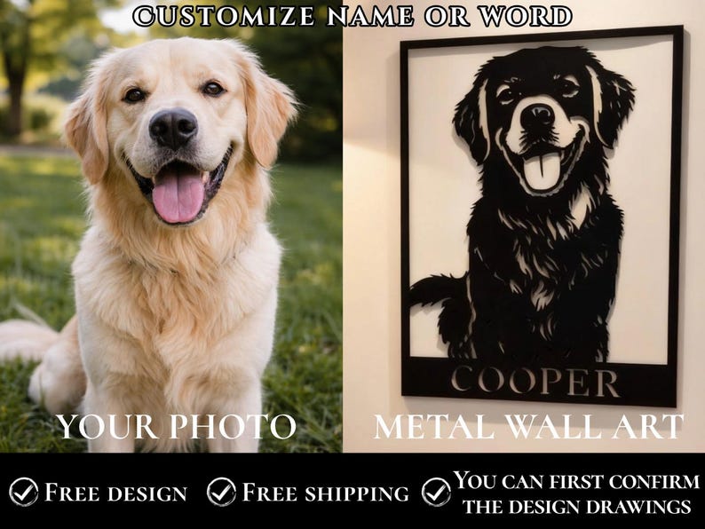 Custom Portrait Metal Wall Art, Personalized Minimalist Line Flat Sculpture from Photo, Gifts for Pet , Lover, Family