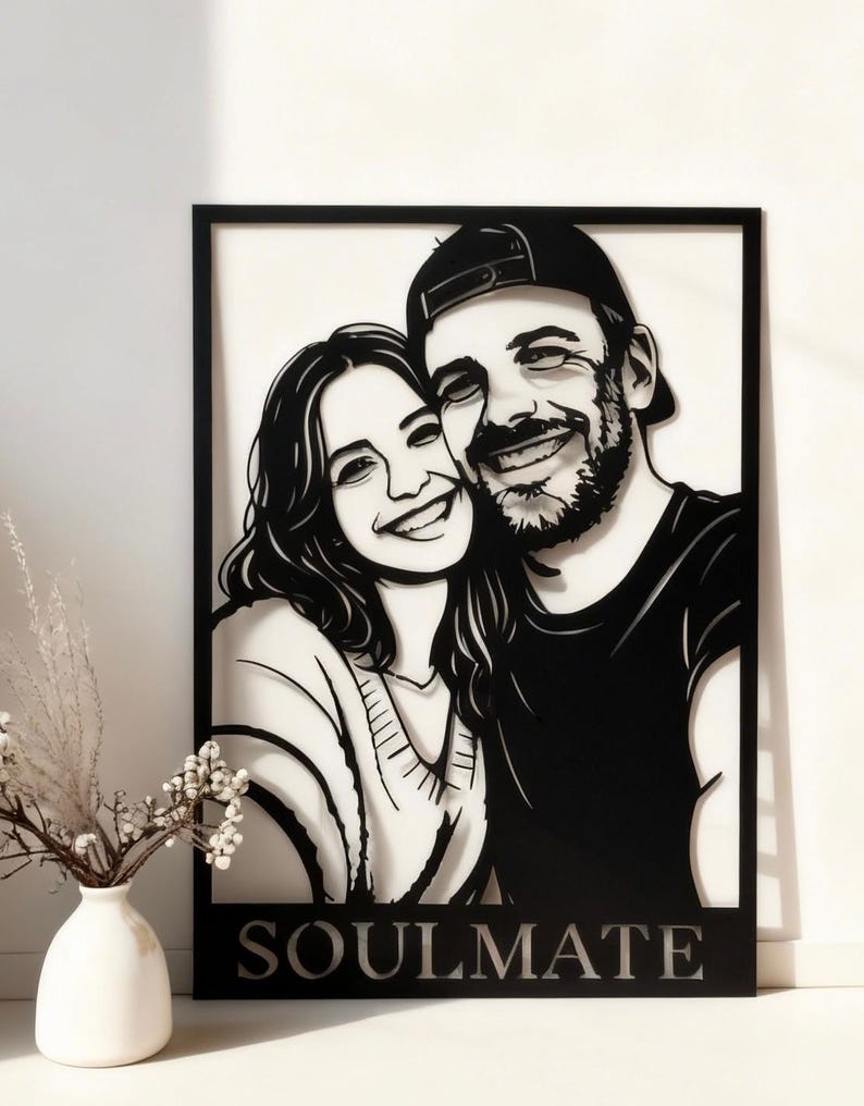 Custom Portrait Metal Wall Art, Personalized Minimalist Line Flat Sculpture from Photo, Gifts for Pet , Lover, Family