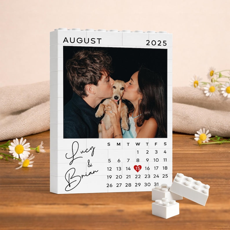 Custom Photo Building Blocks for Couples, Calendar Block Valentines Day Gift, Gamer Boyfriend Valentine Gifts, Couple Gift, Anniversary Gift