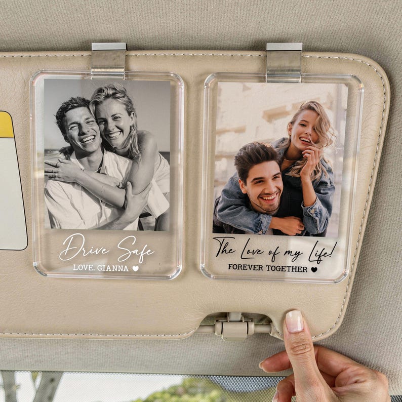 Love Of My Life Personalized Couple Photo Car Visor Clip, Drive Safe I Love You, Valentines Gift for Him, Gifts for Boyfriend, Husband, Drive Safe Gift