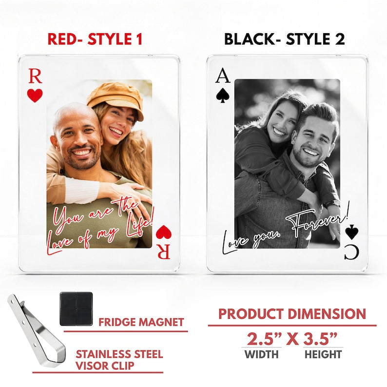 Personalized Couple Photo Car Visor Clip, Drive Safe I Love You, Valentines Gift for Him, Couple Playing Card Visor Clip Gifts for Boyfriend