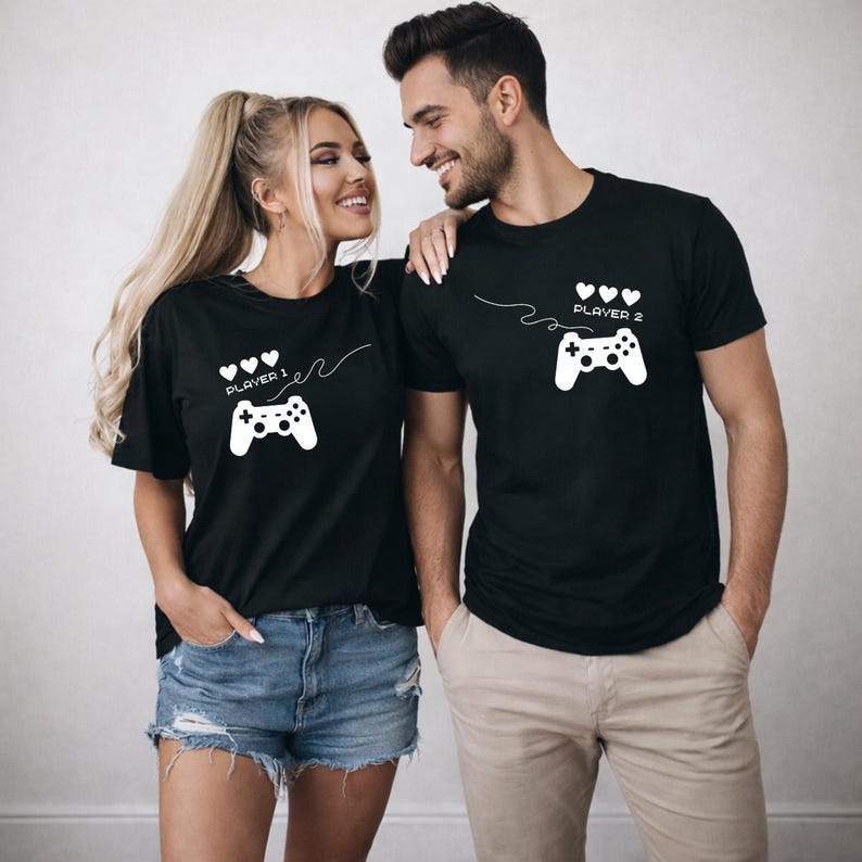 Gamer Couple Matching Shirts, Player 1 and Player 2 Tee, Gaming Valentine Matching Tshirt, Game Console Controller design gifts for couples
