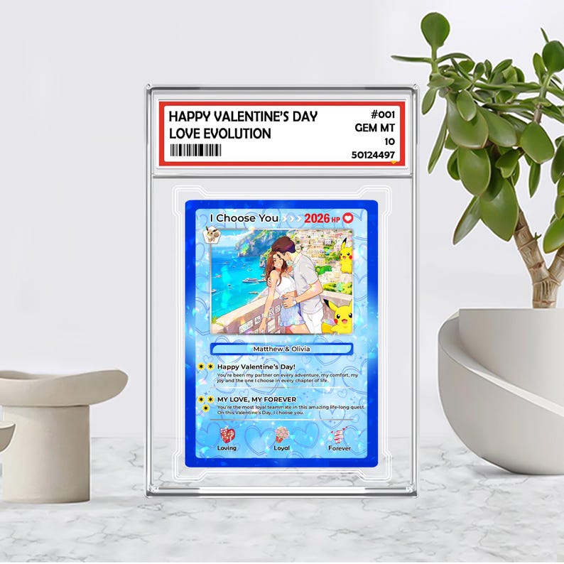 Personalized PKM Valentine s Day Card, Custom Anime Photo Card, Game Couple Card Acrylic Blocks, Valentine Gift, Gift for Game Couples