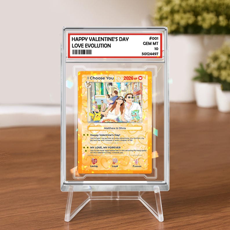 Personalized PKM Valentine s Day Card, Custom Anime Photo Card, Game Couple Card Acrylic Blocks, Valentine Gift, Gift for Game Couples