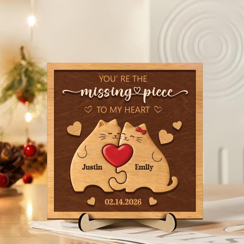 Personalized Couple Wooden Sign Custom Names & Date Puzzle Art, Romantic Anniversary Gift, Valentine or Wedding Keepsake Decor