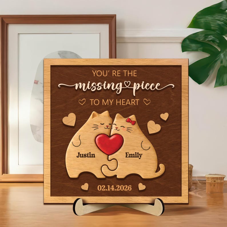 Personalized Couple Wooden Sign Custom Names & Date Puzzle Art, Romantic Anniversary Gift, Valentine or Wedding Keepsake Decor