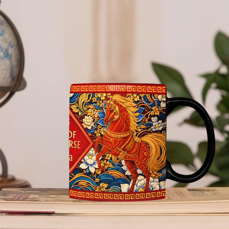 Year of the Horse Mug 2026, Chinese Zodiac Horse Coffee Mug, Lucky Feng Shui Gift for Prosperity, Lunar New Year Mug