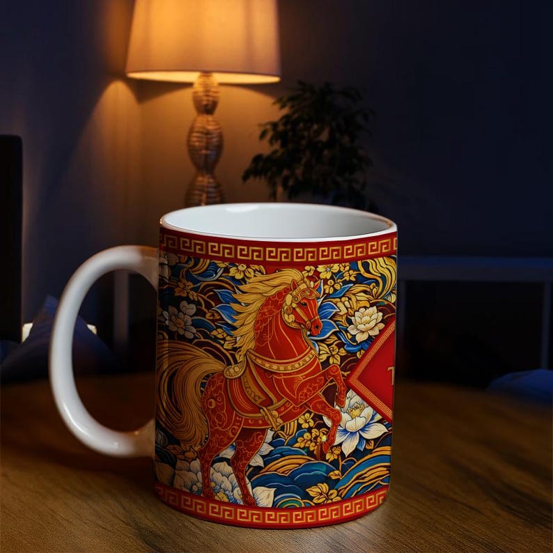 Year of the Horse Mug 2026, Chinese Zodiac Horse Coffee Mug, Lucky Feng Shui Gift for Prosperity, Lunar New Year Mug