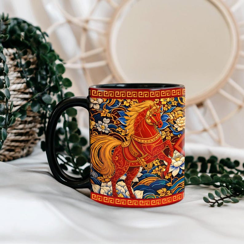 Year of the Horse Mug 2026, Chinese Zodiac Horse Coffee Mug, Lucky Feng Shui Gift for Prosperity, Lunar New Year Mug