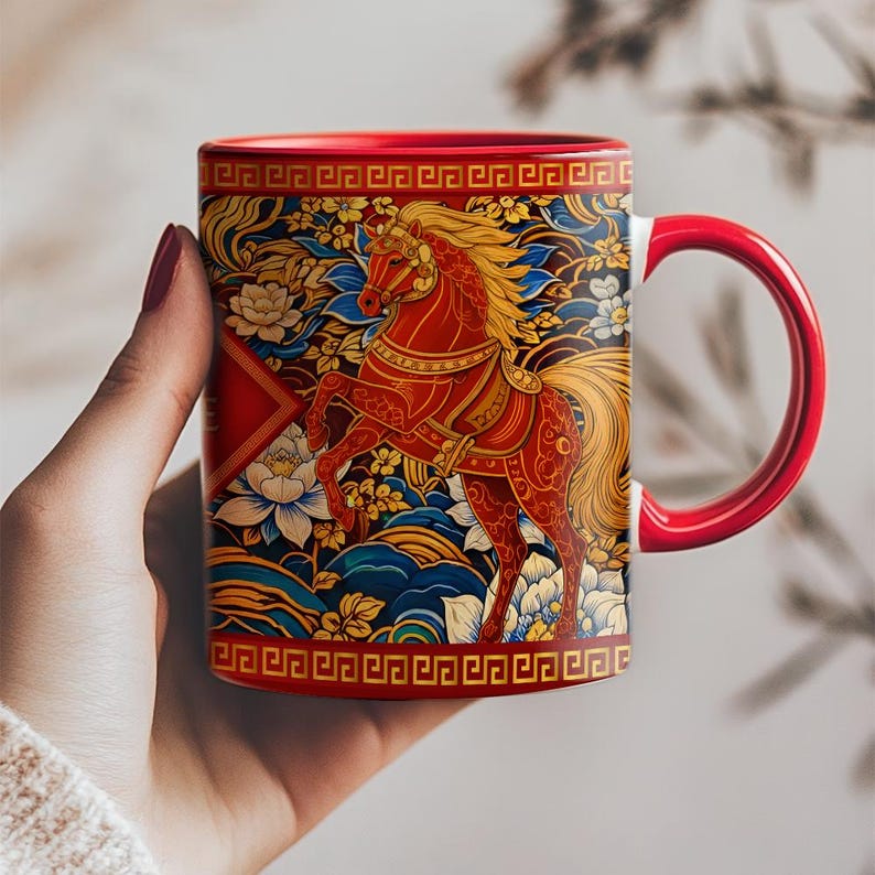 Year of the Horse Mug 2026, Chinese Zodiac Horse Coffee Mug, Lucky Feng Shui Gift for Prosperity, Lunar New Year Mug