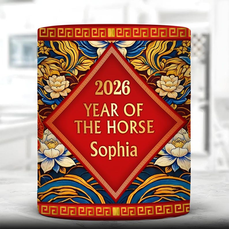 Year of the Horse Mug 2026, Chinese Zodiac Horse Coffee Mug, Lucky Feng Shui Gift for Prosperity, Lunar New Year Mug