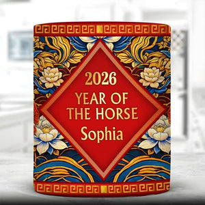 Year of the Horse Mug 2026, Chinese Zodiac Horse Coffee Mug, Lucky Feng Shui Gift for Prosperity, Lunar New Year Mug