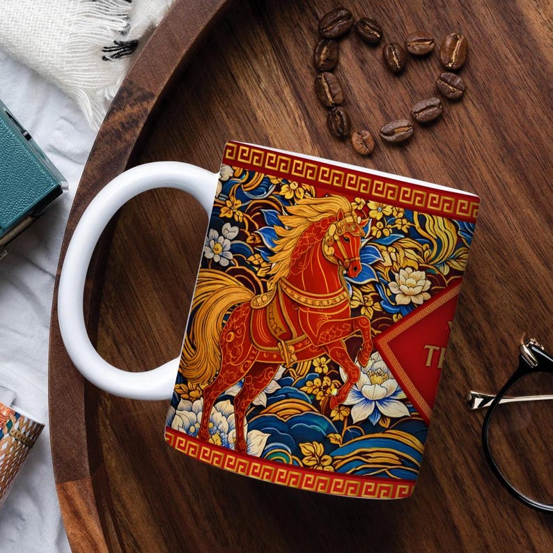 Year of the Horse Mug 2026, Chinese Zodiac Horse Coffee Mug, Lucky Feng Shui Gift for Prosperity, Lunar New Year Mug