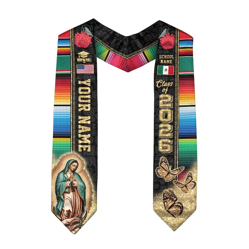 Custom Mexican Graduation Sash, Mexican American Flag Graduation Sash 2026, Guadalupe Stole, Mexico Graduation Stole 2026, Hispanic Sash