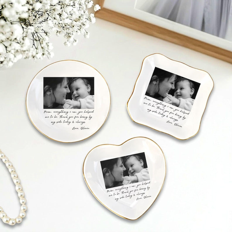 Custom Photo Mother of The Bride Jewelry Dish, Mother of The Bride Jewelry plate, Custom Jewelry Tray for Mom, Wedding Favor Gift For Mom