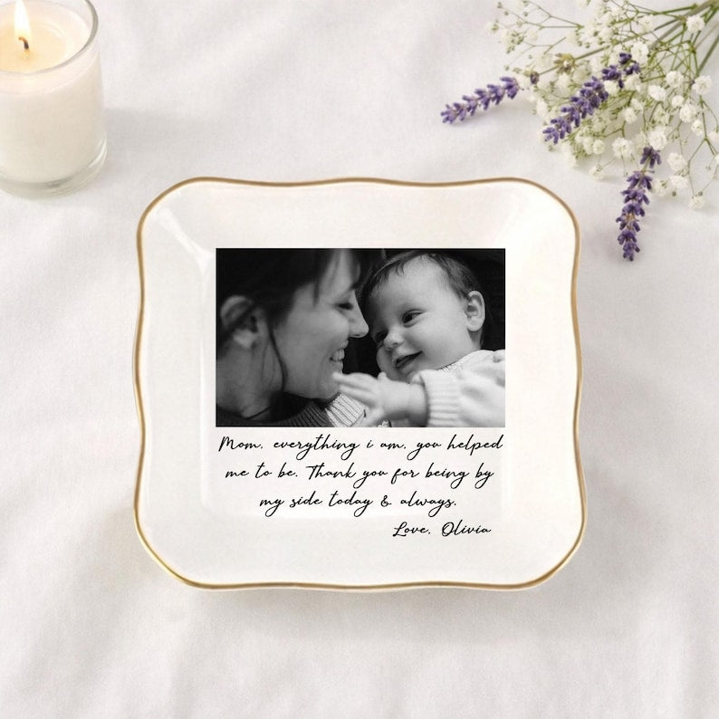 Custom Photo Mother of The Bride Jewelry Dish, Mother of The Bride Jewelry plate, Custom Jewelry Tray for Mom, Wedding Favor Gift For Mom