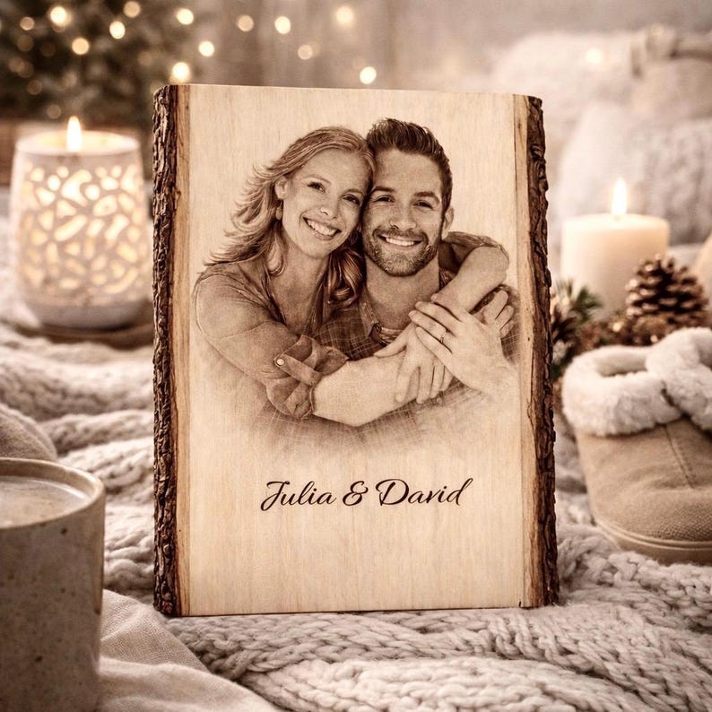 Personalized Wood Photo Engraving, Custom Couple Photo on Wood, Valentine s Day Gift for Him Her, Rustic Wedding Anniversary Decor,
