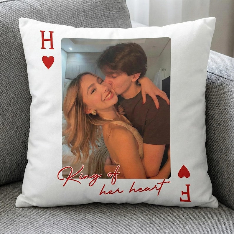 Custom Couple Photo Lucky Us Pillow, Personalized Portrait Pillow, Valentine Portrait Cushion, Wedding Engagement Anniversary Gift For Her