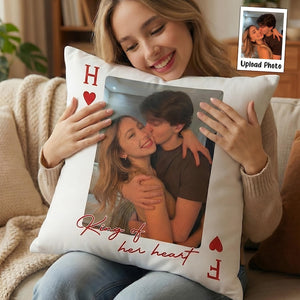 Custom Couple Photo Lucky Us Pillow, Personalized Portrait Pillow, Valentine Portrait Cushion, Wedding Engagement Anniversary Gift For Her