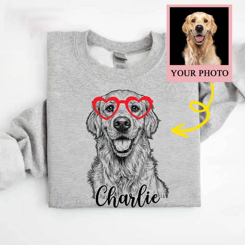 Custom Pet Valentine's Day Shirt, Custom Pet Portrait Sweatshirt, Personalized Valentine Gift for Pet Lover, Custom Dog Cat Graphic Tee