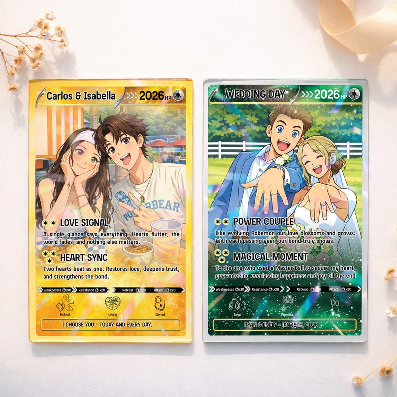 Personalized Poke Love Valentine s Day Card, Custom Anime-Style Photo Card, Valentine Gift, Game Couple Card, Gift for Game Couples, Him&Her