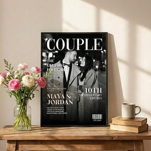 Personalized Couple Magazine Poster/Canvas, Custom Photo Wall Art, Wedding Anniversary Gift, Valentine Gift for Him & Her