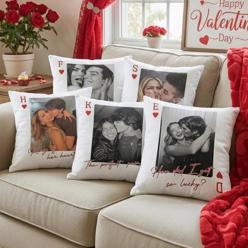 Custom Couple Photo Lucky Us Pillow, Personalized Portrait Pillow, Valentine Portrait Cushion, Wedding Engagement Anniversary Gift For Her