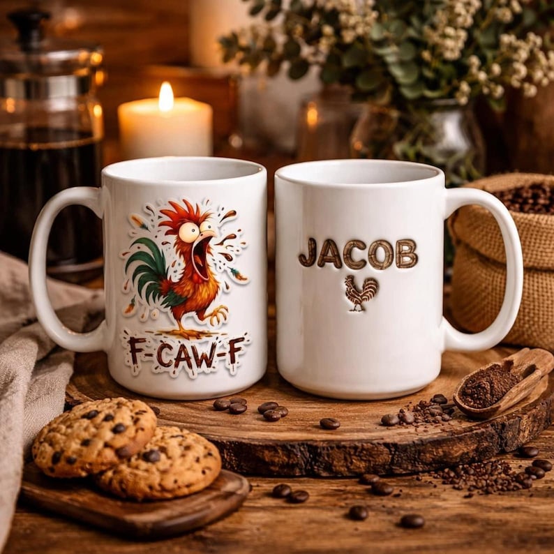 Personalized F Caw F Chicken Mug Funny Rooster Coffee Cup, Custom Name Mug, Chicken Lover Gift, Farmer Humor Mug, Gag Gift